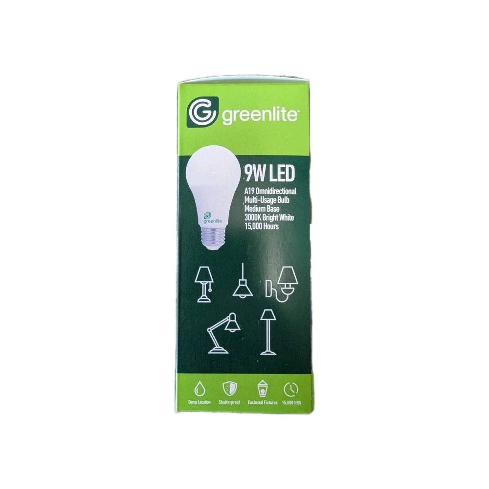 Greenlite Case 24-4 packs (96) Bulbs 9W 60W Equivalent Light Bulbs 800 Lumens